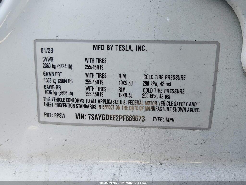 7SAYGDEE2PF669573 2023 TESLA MODEL Y photo no. 9