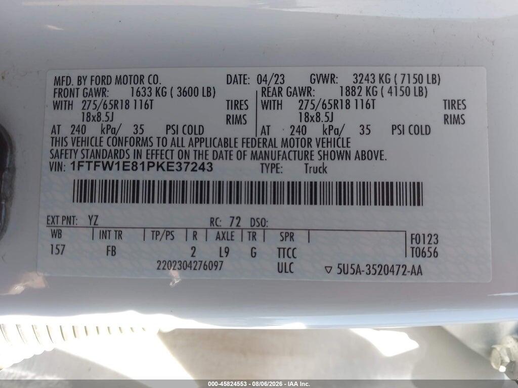 1FTFW1E81PKE37243 2023 FORD F-150 photo no. 9
