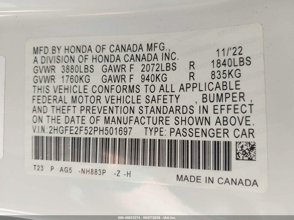 2HGFE2F52PH501697 2023 HONDA CIVIC photo no. 9