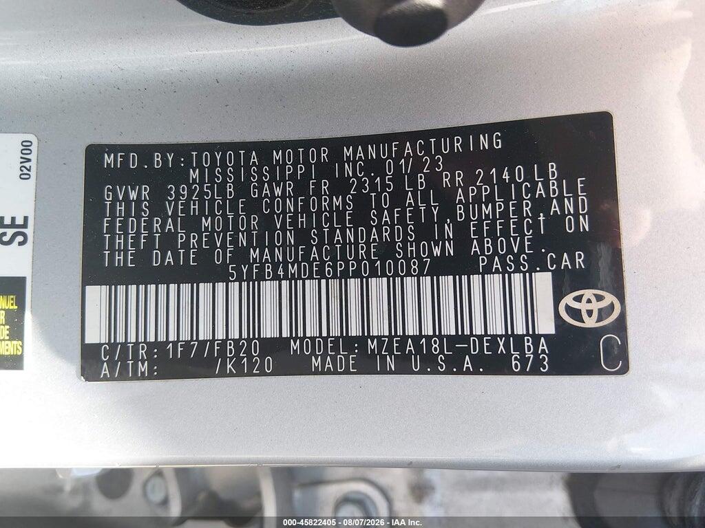 5YFB4MDE6PP010087 2023 TOYOTA COROLLA photo no. 9