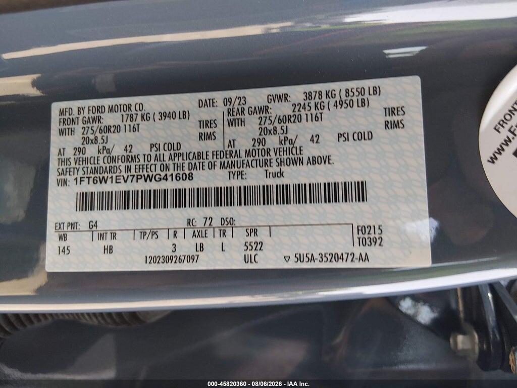 1FT6W1EV7PWG41608 2023 FORD F-150 LIGHTNING photo no. 9