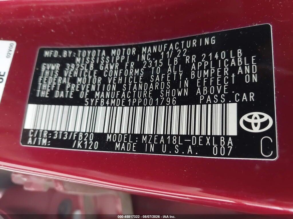 5YFB4MDE1PP001796 2023 TOYOTA COROLLA photo no. 9