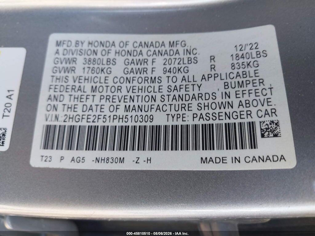 2HGFE2F51PH510309 2023 HONDA CIVIC photo no. 9