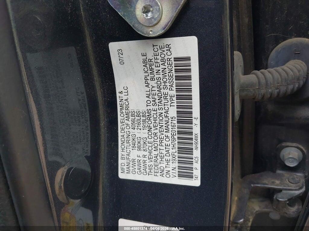 19XFL1H76PE016715 2023 HONDA CIVIC photo no. 9