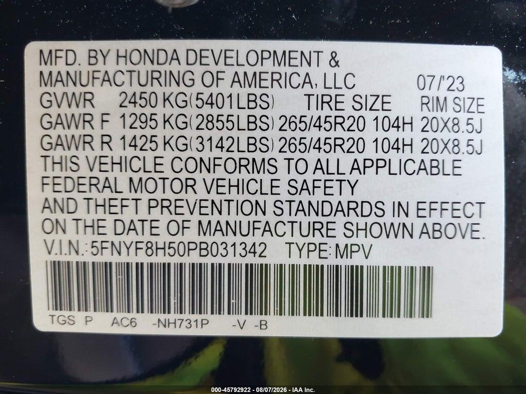 5FNYF8H50PB031342 2023 HONDA PASSPORT photo no. 9