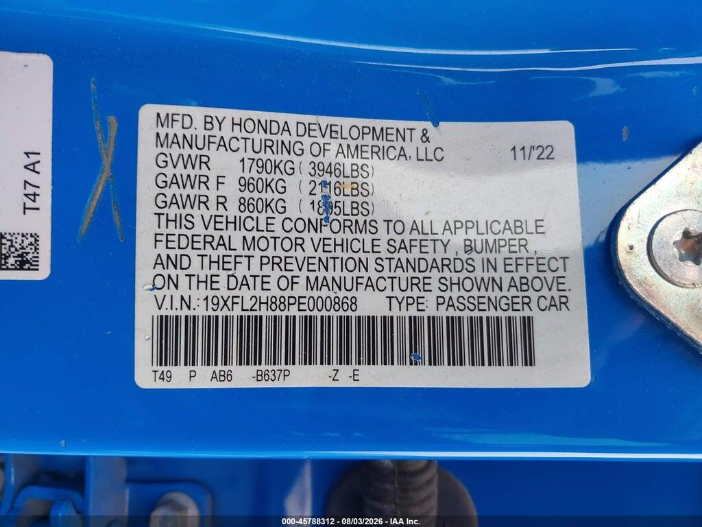 19XFL2H88PE000868 2023 HONDA CIVIC photo no. 9