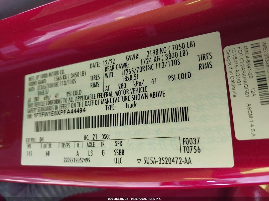 1FTFW1E8XPFA44494 2023 FORD F-150 photo no. 9