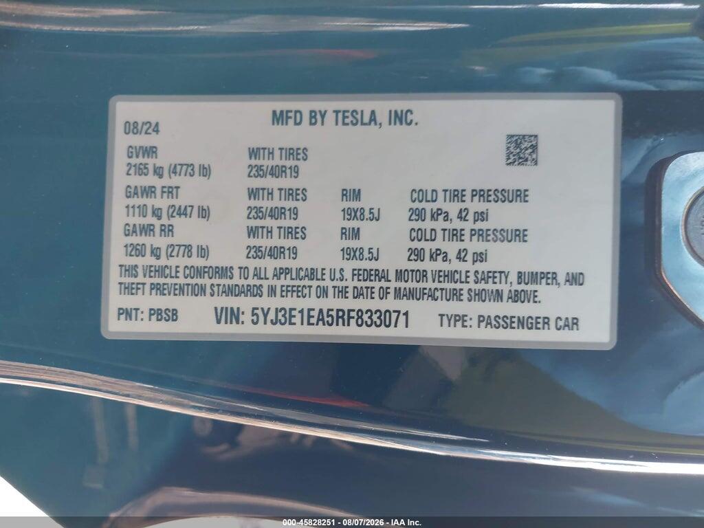 5YJ3E1EA5RF833071 2024 TESLA MODEL 3 photo no. 9