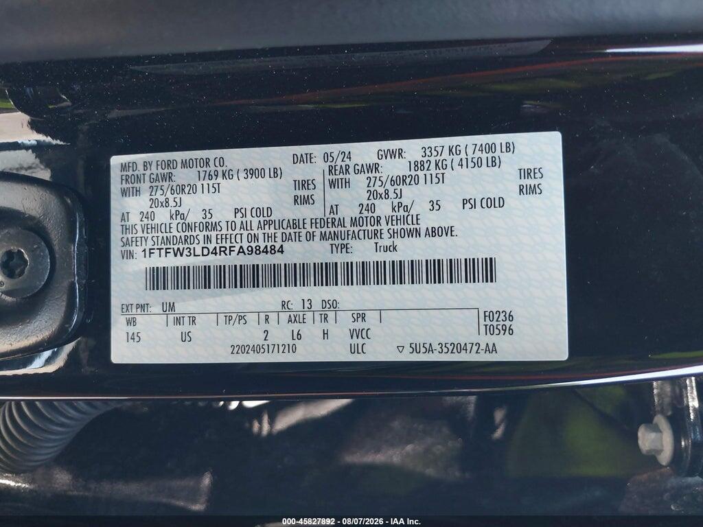 1FTFW3LD4RFA98484 2024 FORD F-150 photo no. 9