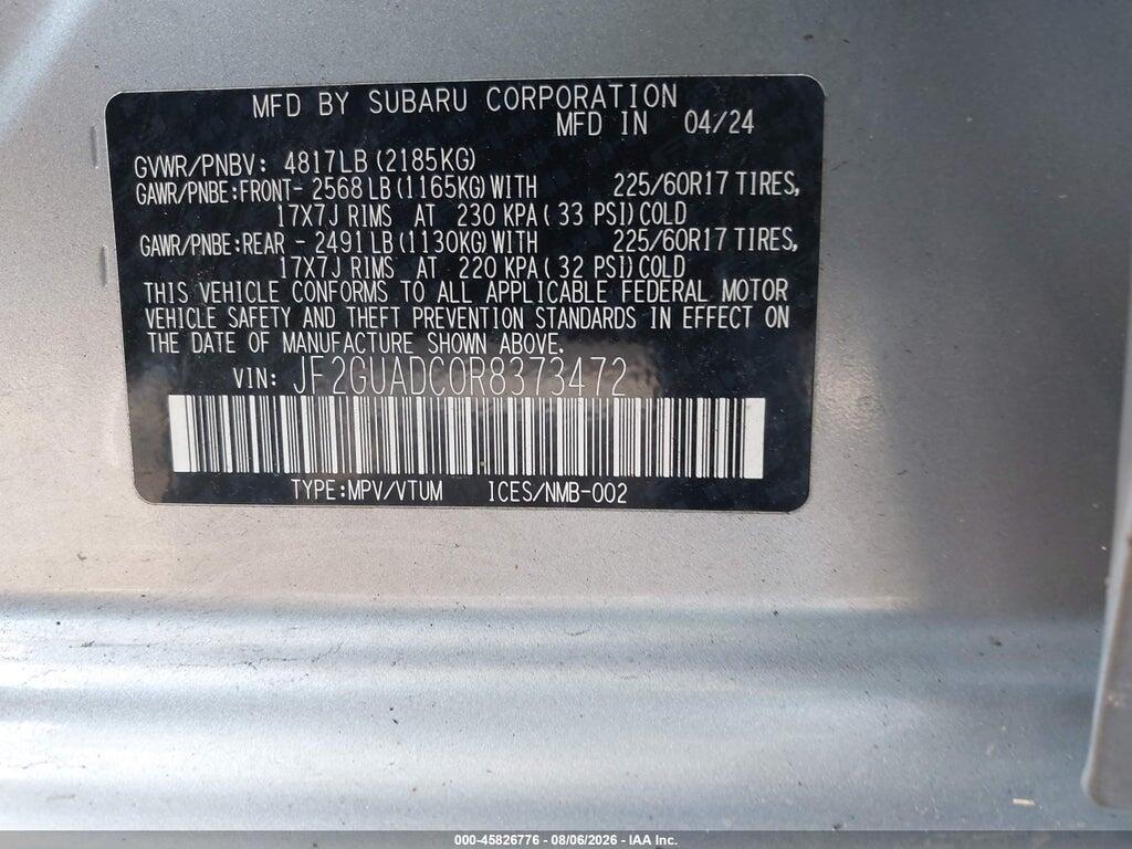 JF2GUADC0R8373472 2024 SUBARU CROSSTREK photo no. 9