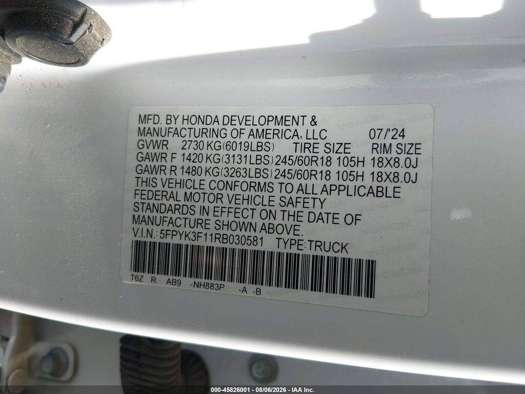 5FPYK3F11RB030581 2024 HONDA RIDGELINE photo no. 9