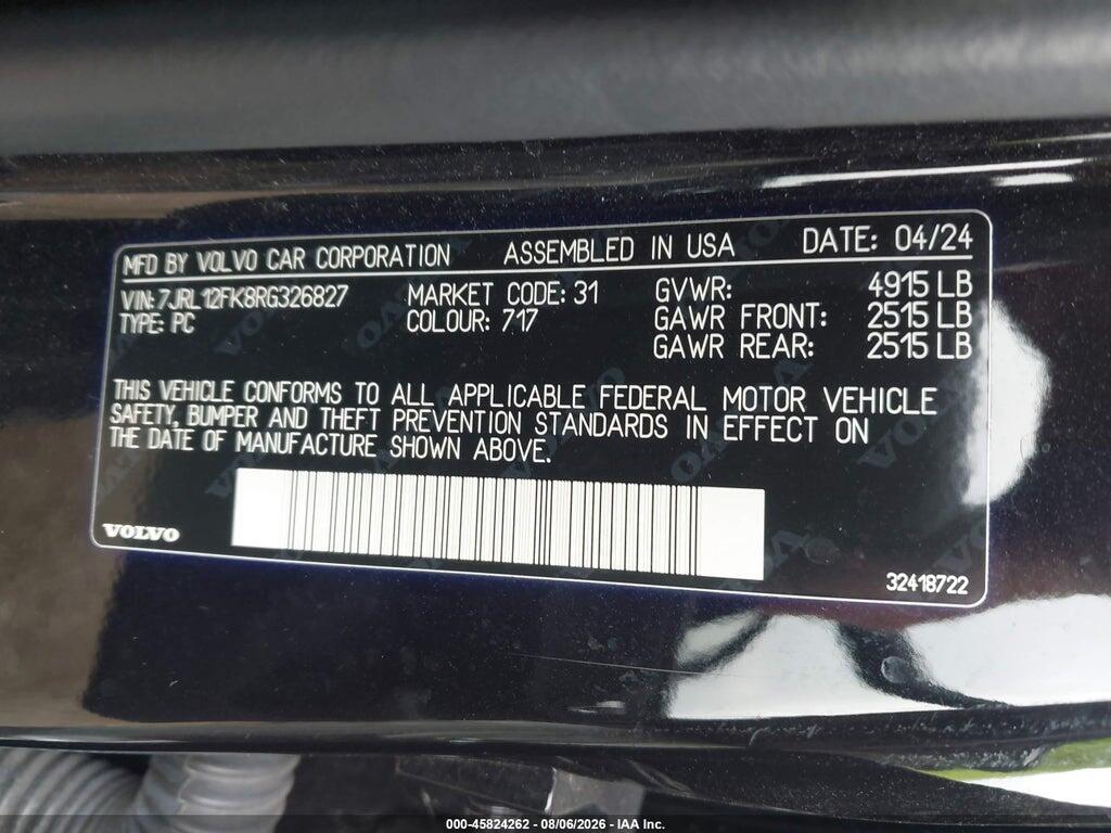 7JRL12FK8RG326827 2024 VOLVO S60 photo no. 9