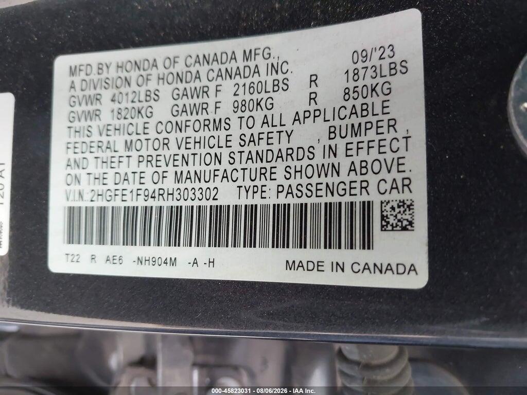 2HGFE1F94RH303302 2024 HONDA CIVIC photo no. 9