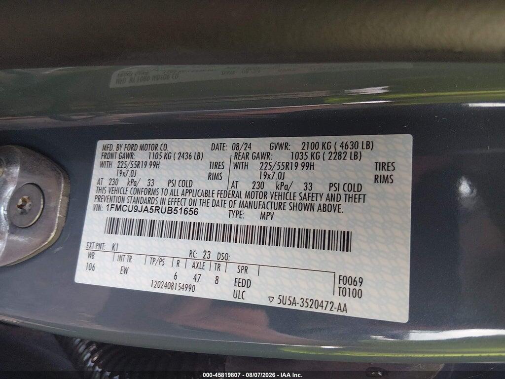 1FMCU9JA5RUB51656 2024 FORD ESCAPE photo no. 9