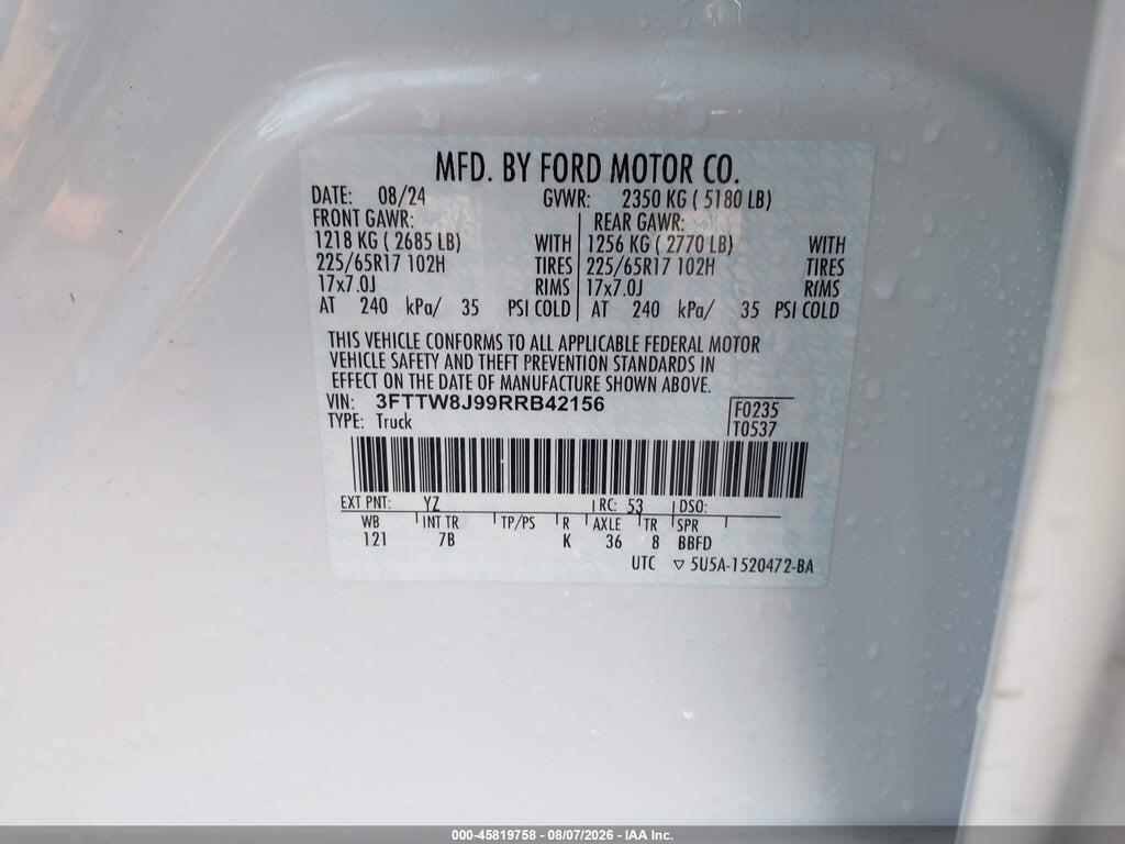 3FTTW8J99RRB42156 2024 FORD MAVERICK photo no. 9