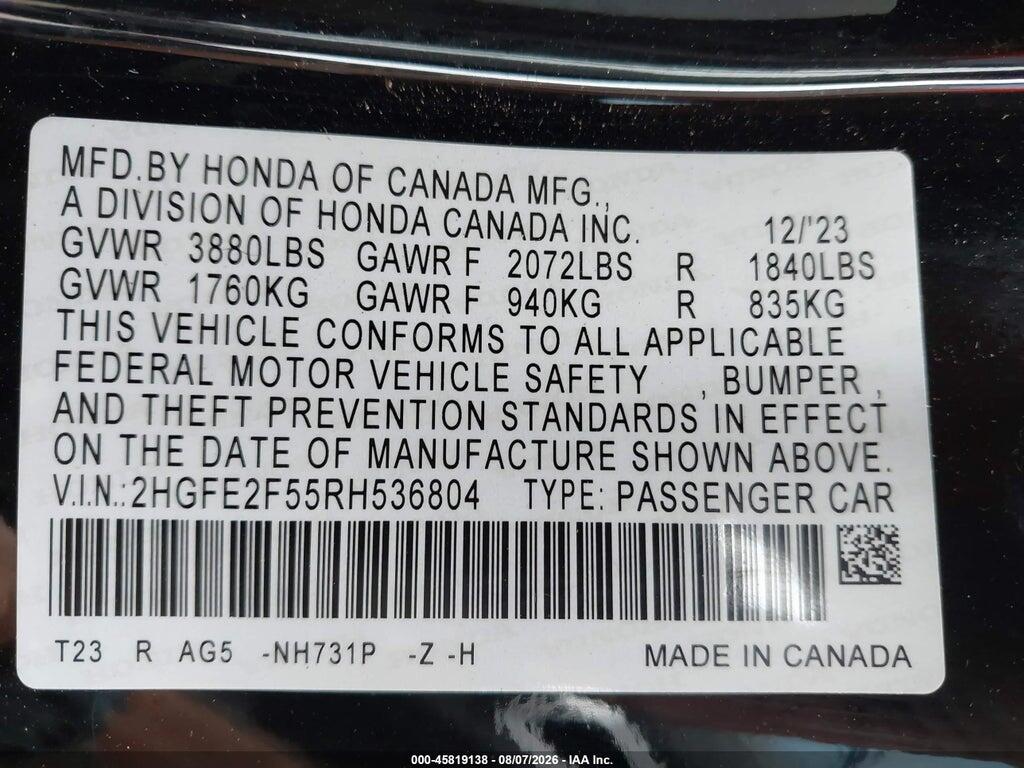 2HGFE2F55RH536804 2024 HONDA CIVIC photo no. 9