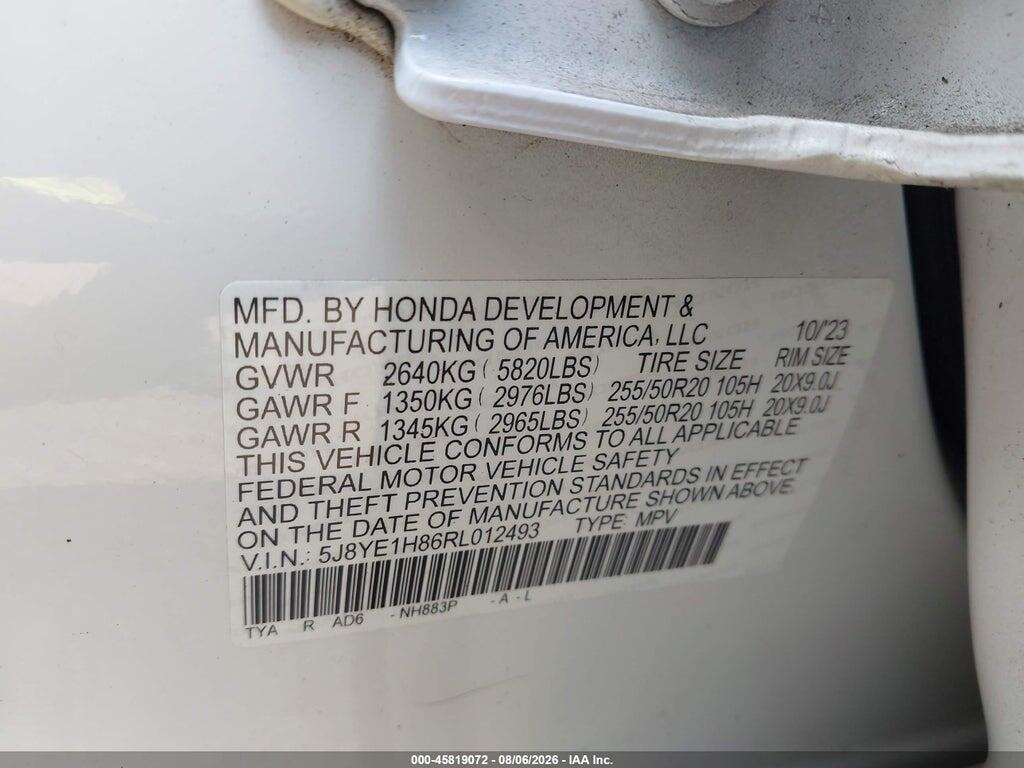 5J8YE1H86RL012493 2024 ACURA MDX photo no. 9