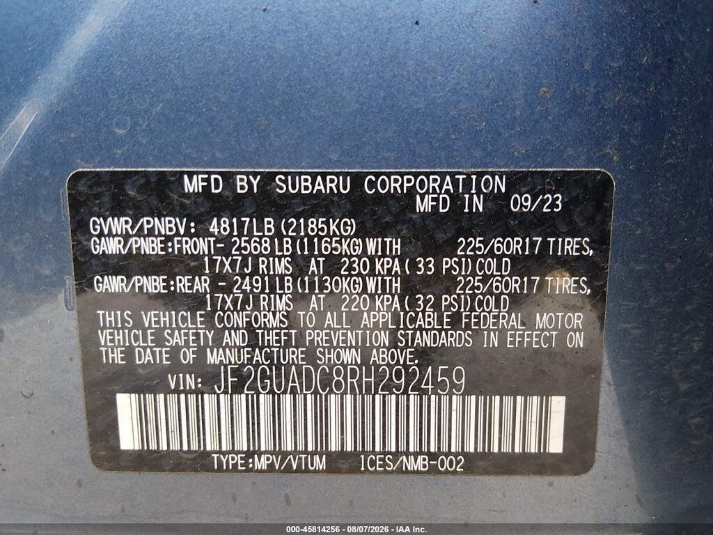 JF2GUADC8RH292459 2024 SUBARU CROSSTREK photo no. 9