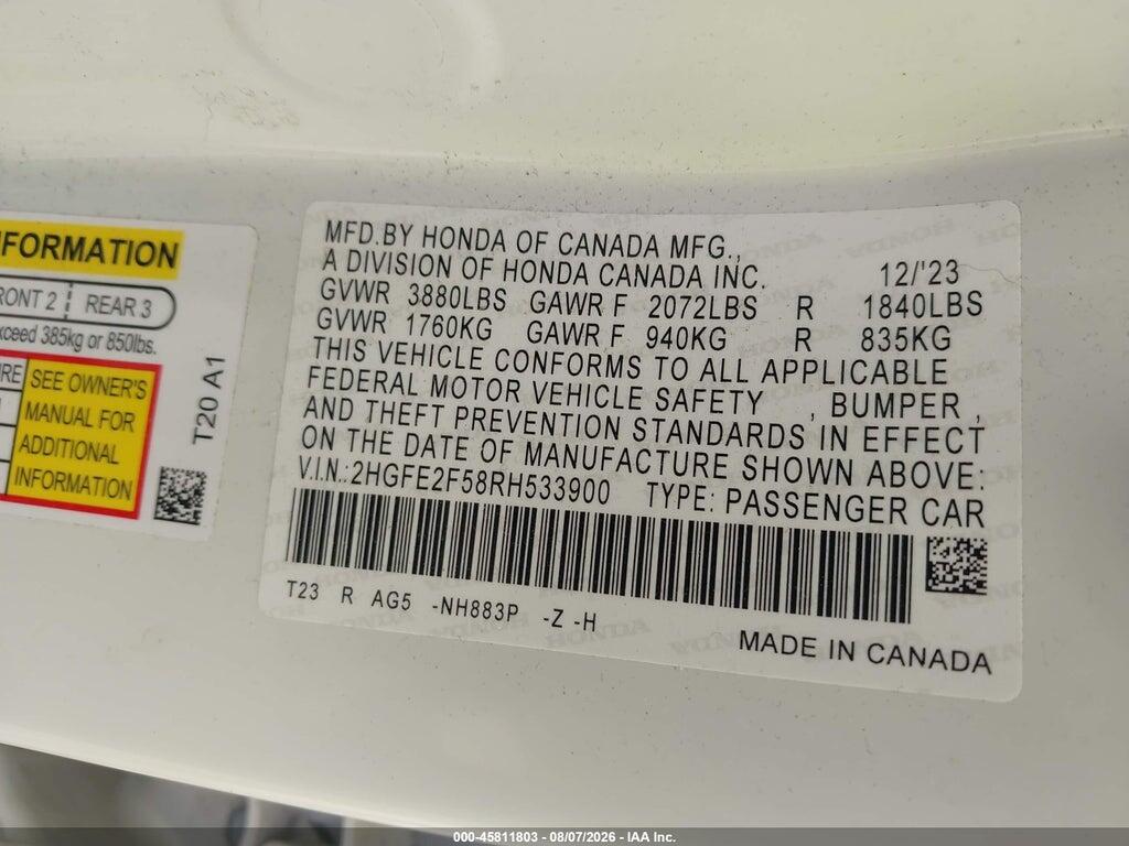 2HGFE2F58RH533900 2024 HONDA CIVIC photo no. 9