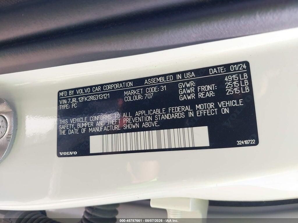 7JRL12FK2RG313121 2024 VOLVO S60 photo no. 9