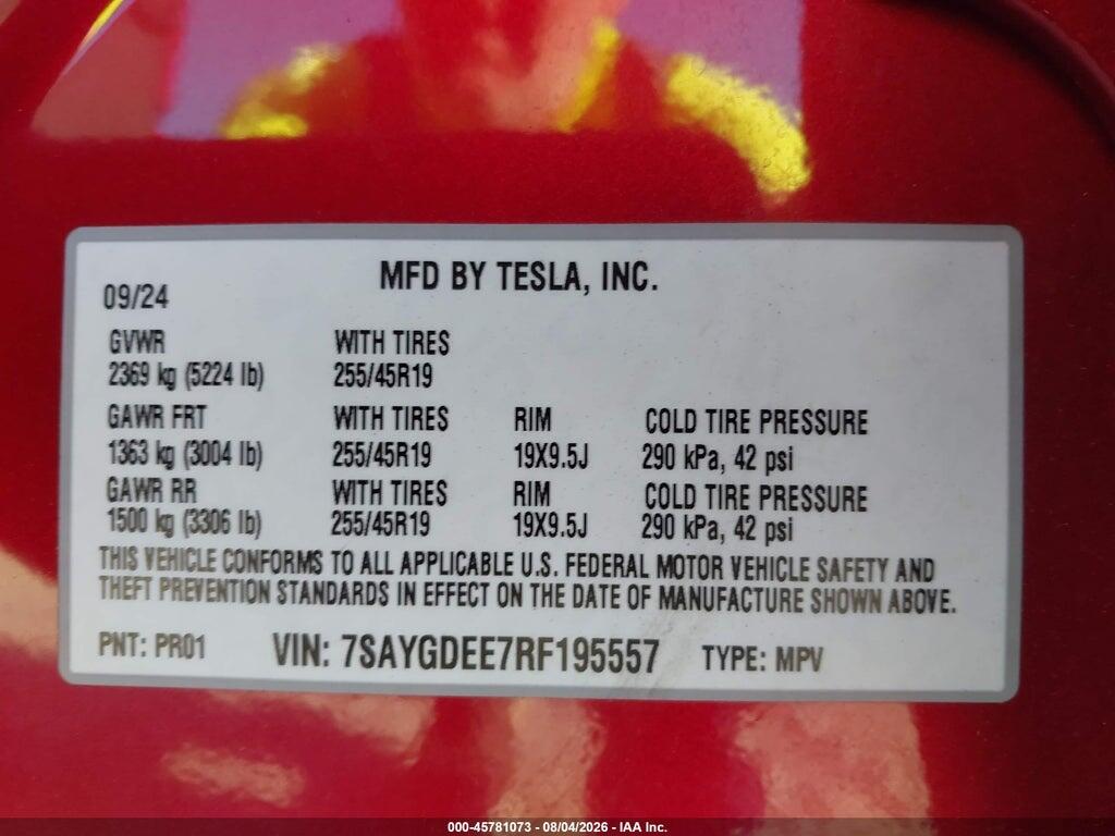 7SAYGDEE7RF195557 2024 TESLA MODEL Y photo no. 9