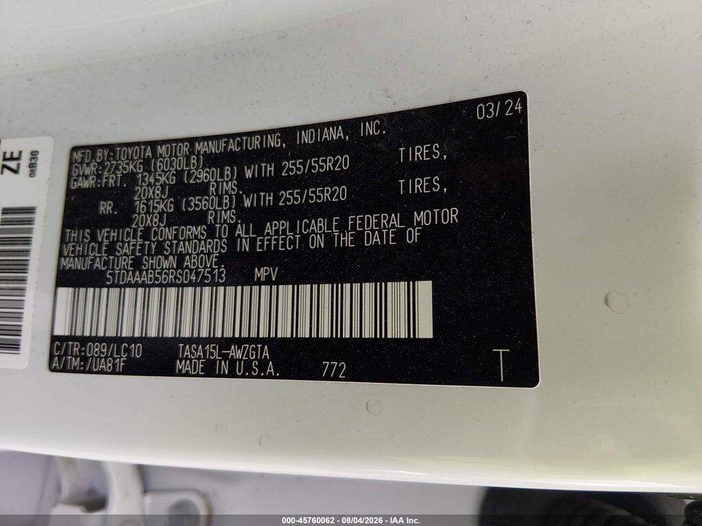 5TDAAAB56RS047513 2024 TOYOTA GRAND HIGHLANDER photo no. 9