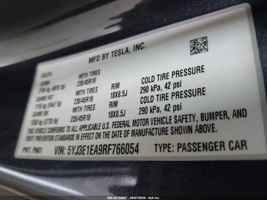 5YJ3E1EA9RF766054 2024 TESLA MODEL 3 photo no. 9