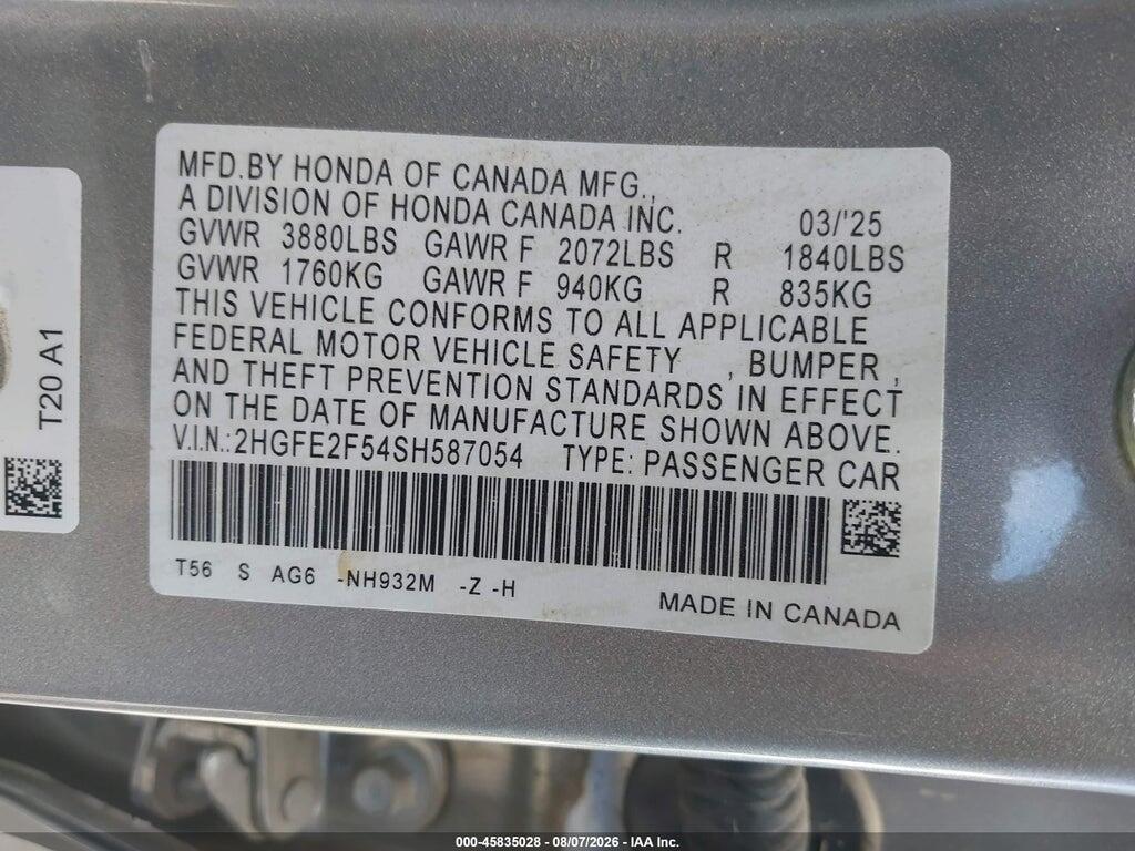 2HGFE2F54SH587054 2025 HONDA CIVIC photo no. 9