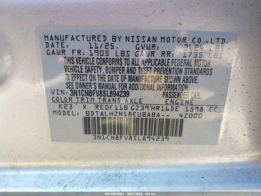 3N1CN8FV8SL894239 2025 NISSAN VERSA photo no. 9