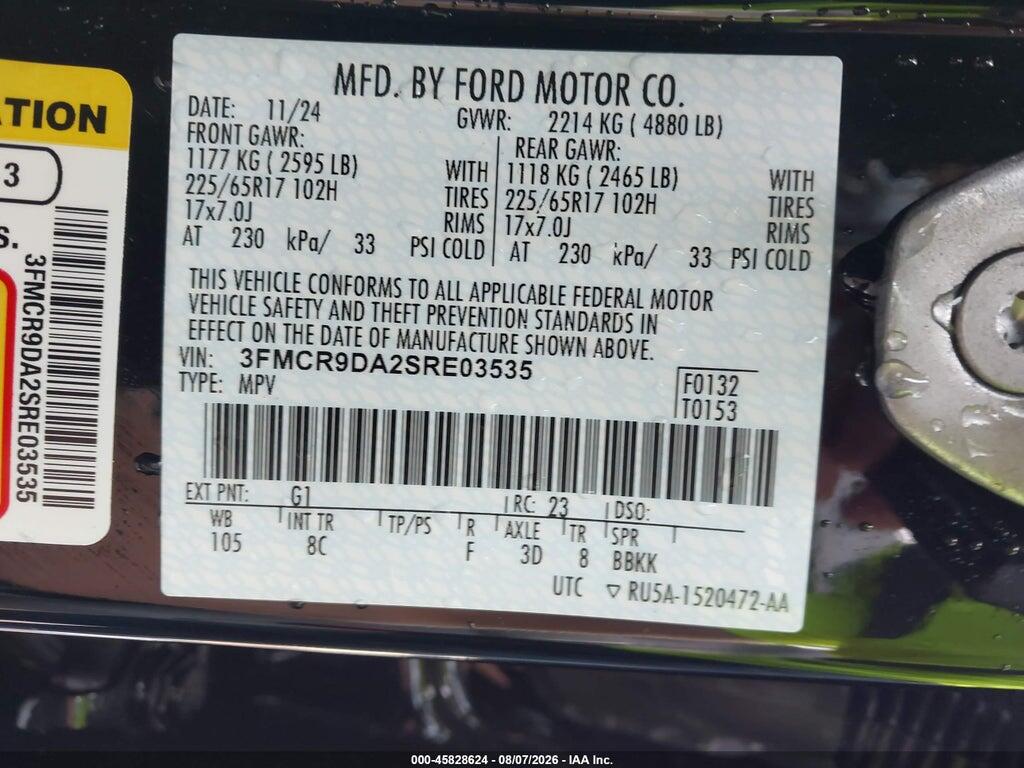 3FMCR9DA2SRE03535 2025 FORD BRONCO SPORT photo no. 8