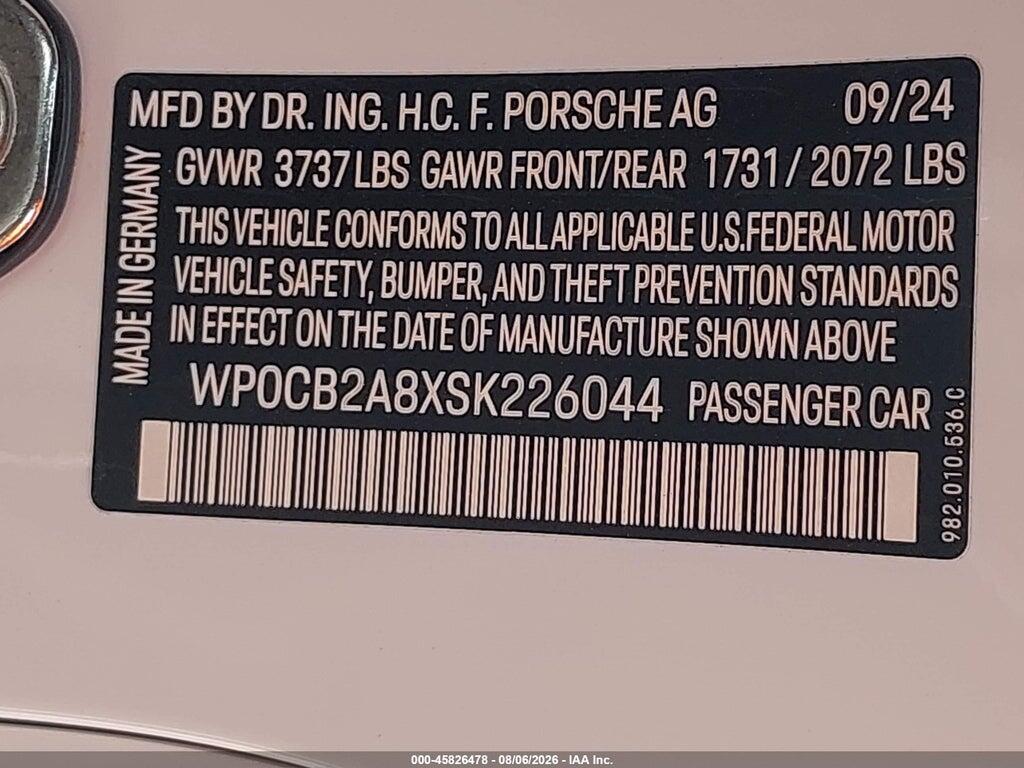 WP0CB2A8XSK226044 2025 PORSCHE 718 BOXSTER photo no. 9
