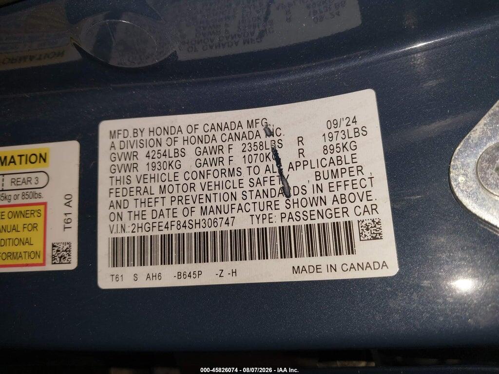 2HGFE4F84SH306747 2025 HONDA CIVIC HYBRID photo no. 9