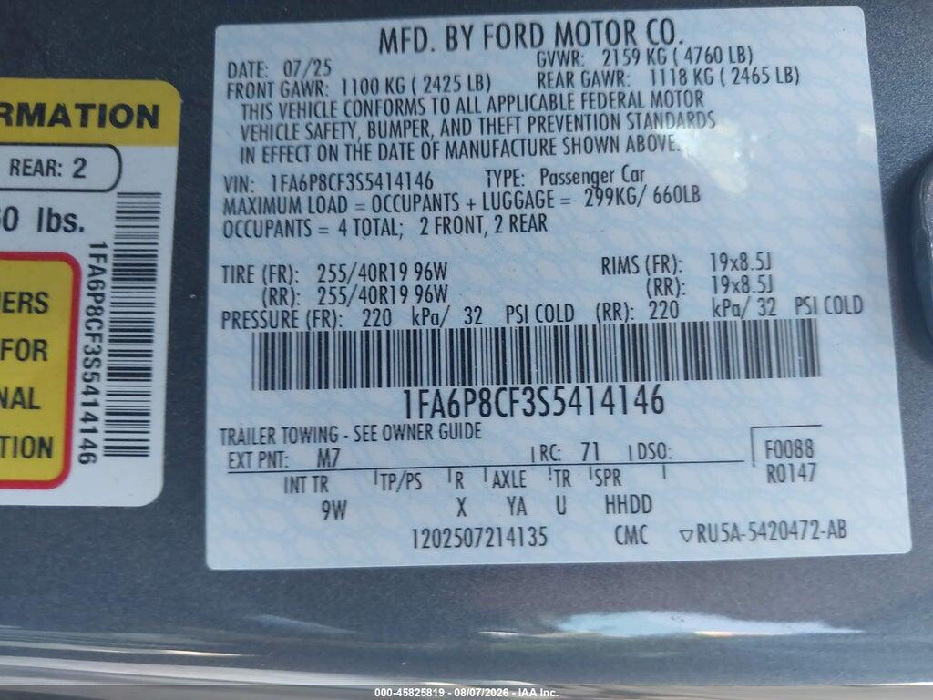 1FA6P8CF3S5414146 2025 FORD MUSTANG photo no. 9