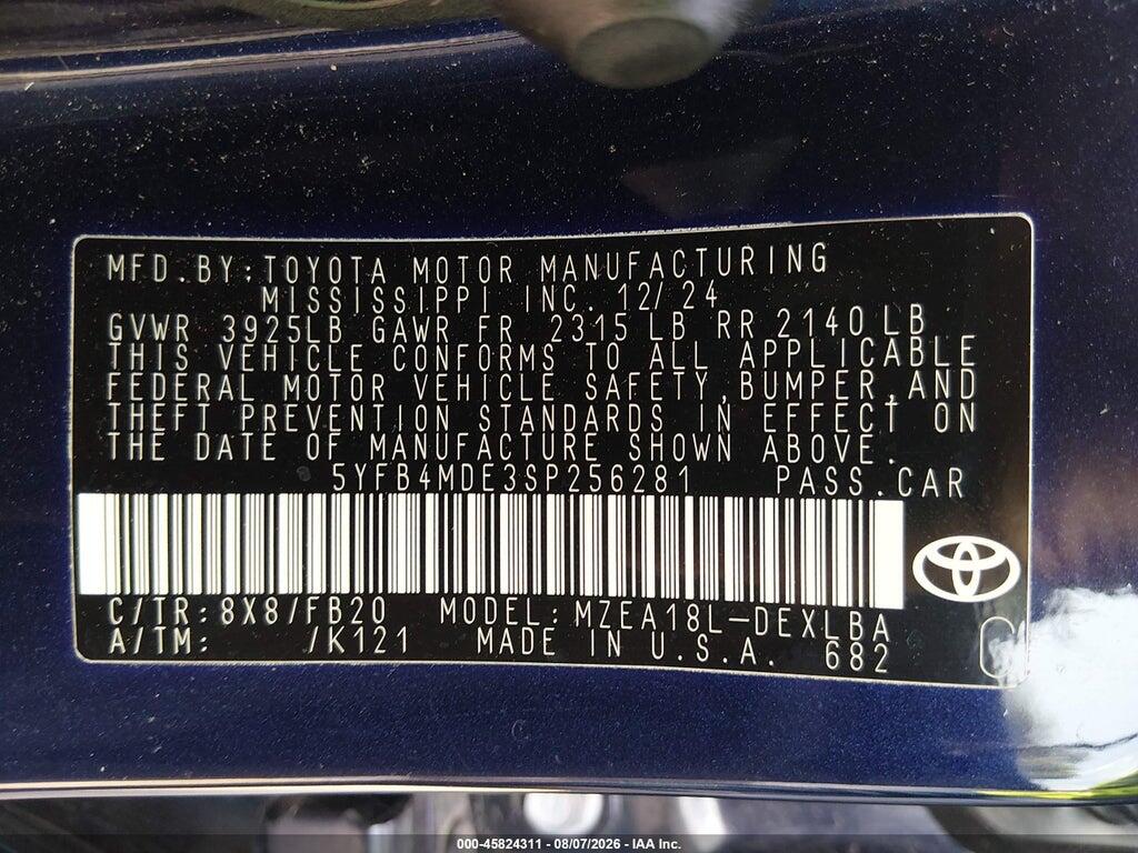5YFB4MDE3SP256281 2025 TOYOTA COROLLA photo no. 9