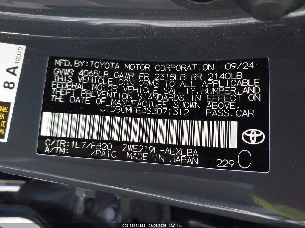 JTDBCMFE4S3071312 2025 TOYOTA COROLLA photo no. 9