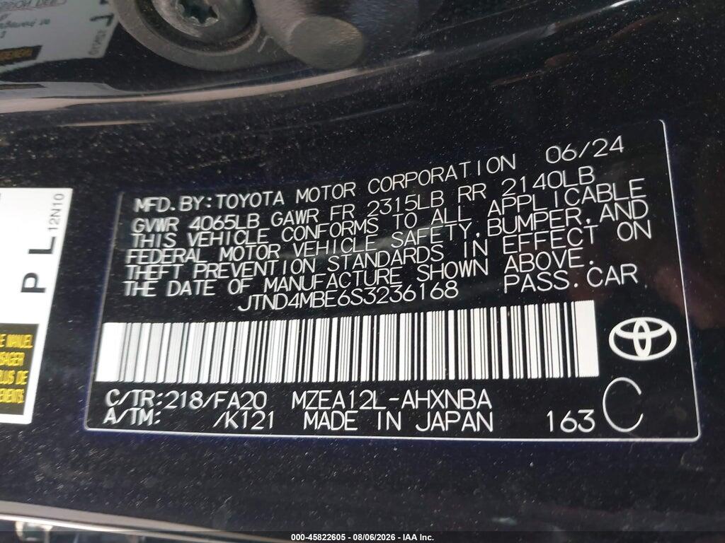 JTND4MBE6S3236168 2025 TOYOTA COROLLA photo no. 9