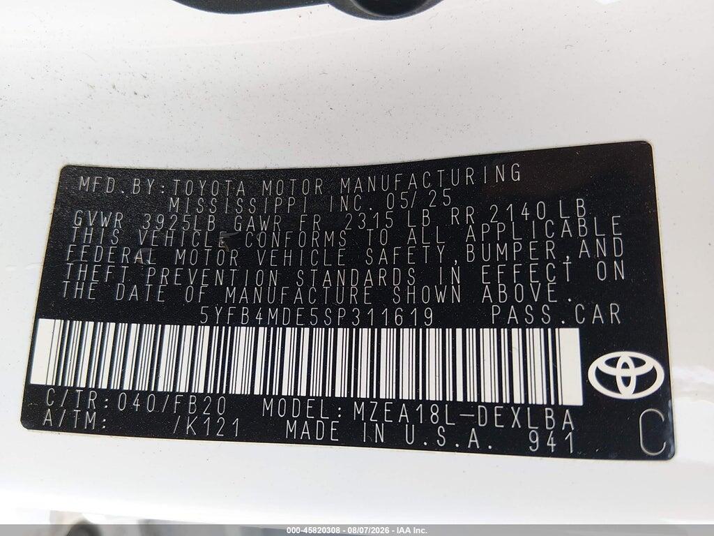 5YFB4MDE5SP311619 2025 TOYOTA COROLLA photo no. 9