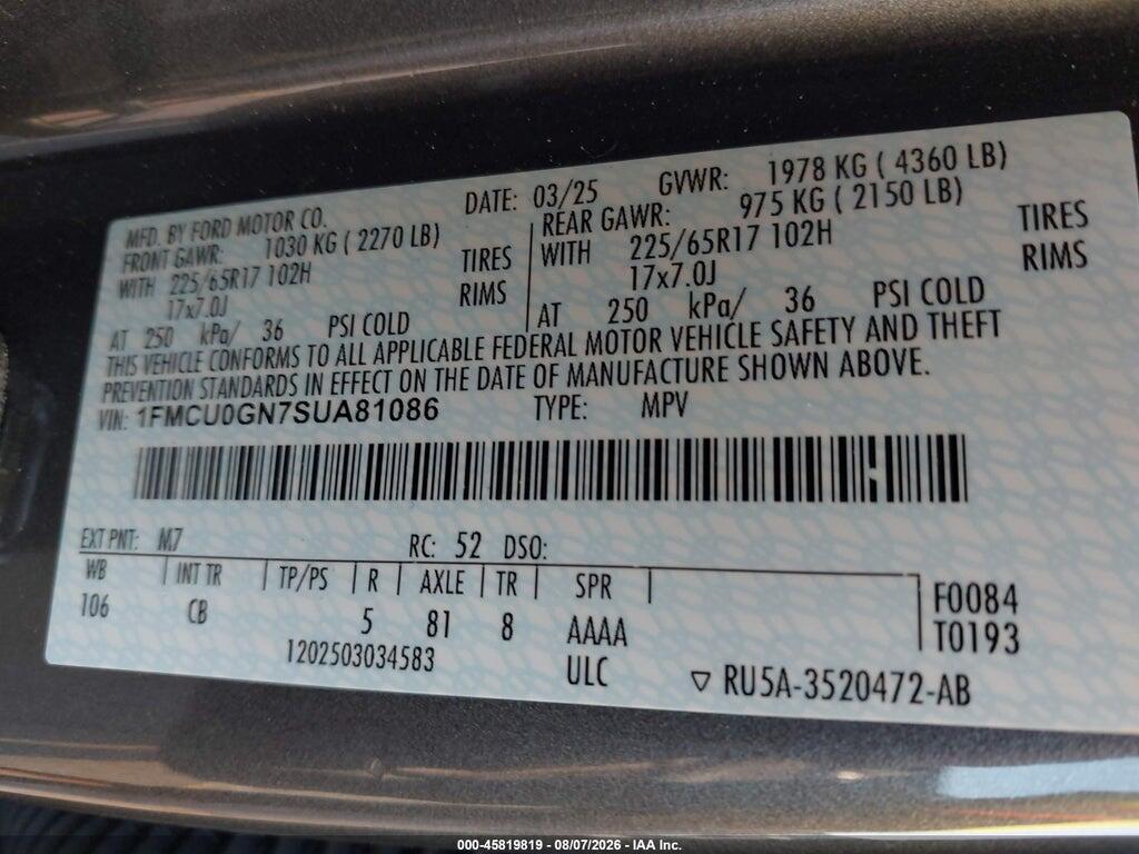 1FMCU0GN7SUA81086 2025 FORD ESCAPE photo no. 9