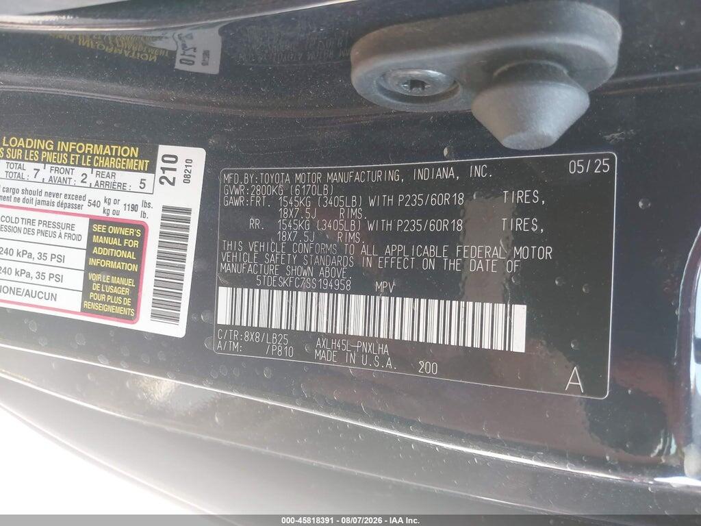 5TDESKFC7SS194958 2025 TOYOTA SIENNA photo no. 9