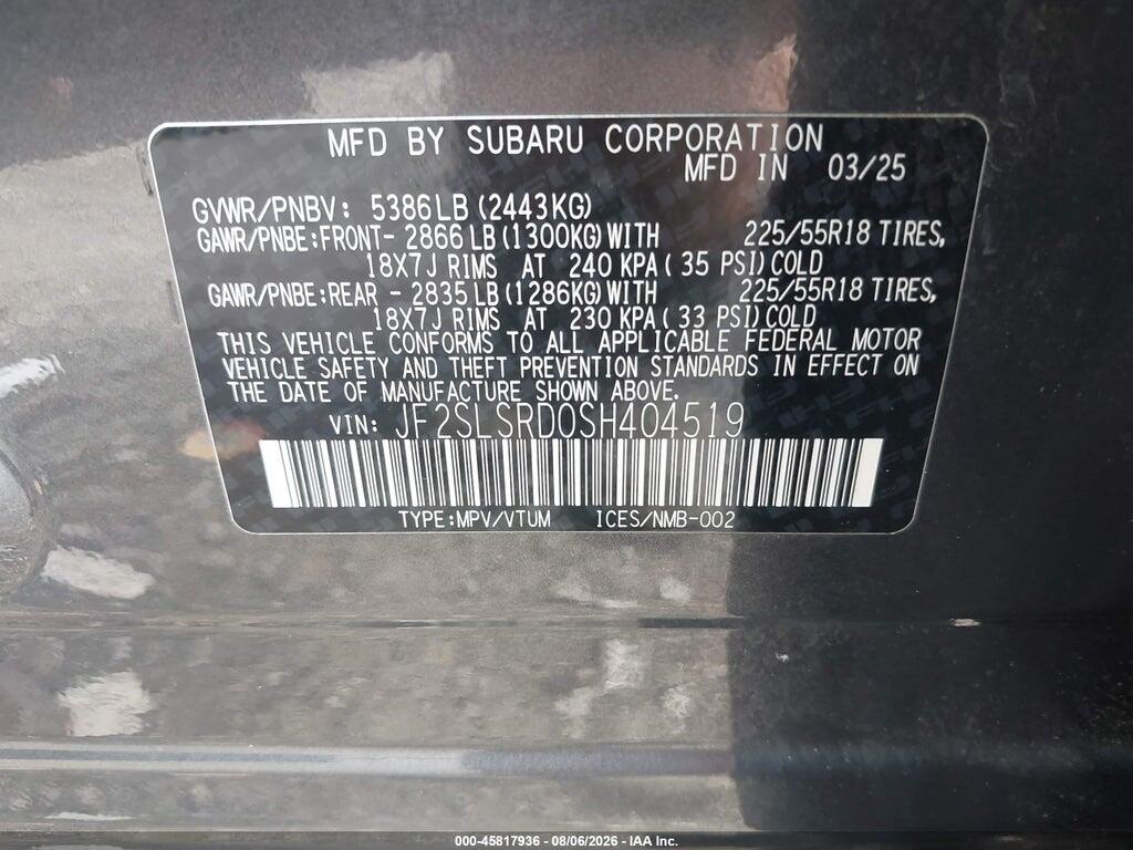 JF2SLSRD0SH404519 2025 SUBARU FORESTER photo no. 9