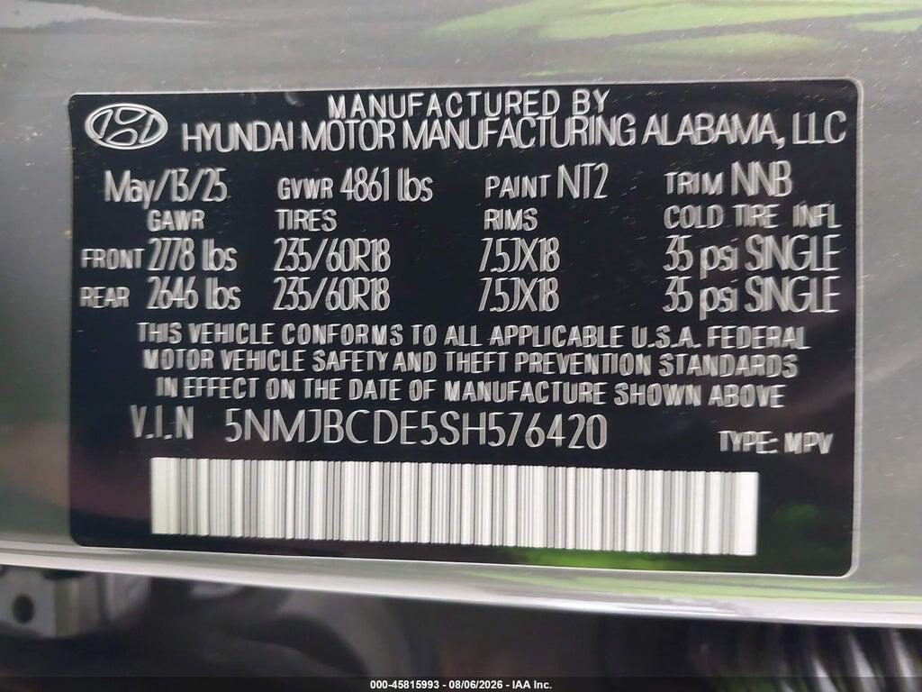 5NMJBCDE5SH576420 2025 HYUNDAI TUCSON photo no. 9