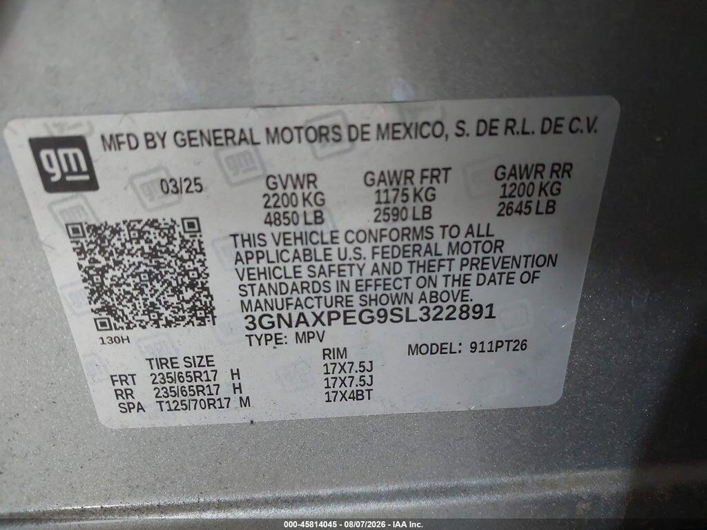 3GNAXPEG9SL322891 2025 CHEVROLET EQUINOX photo no. 9