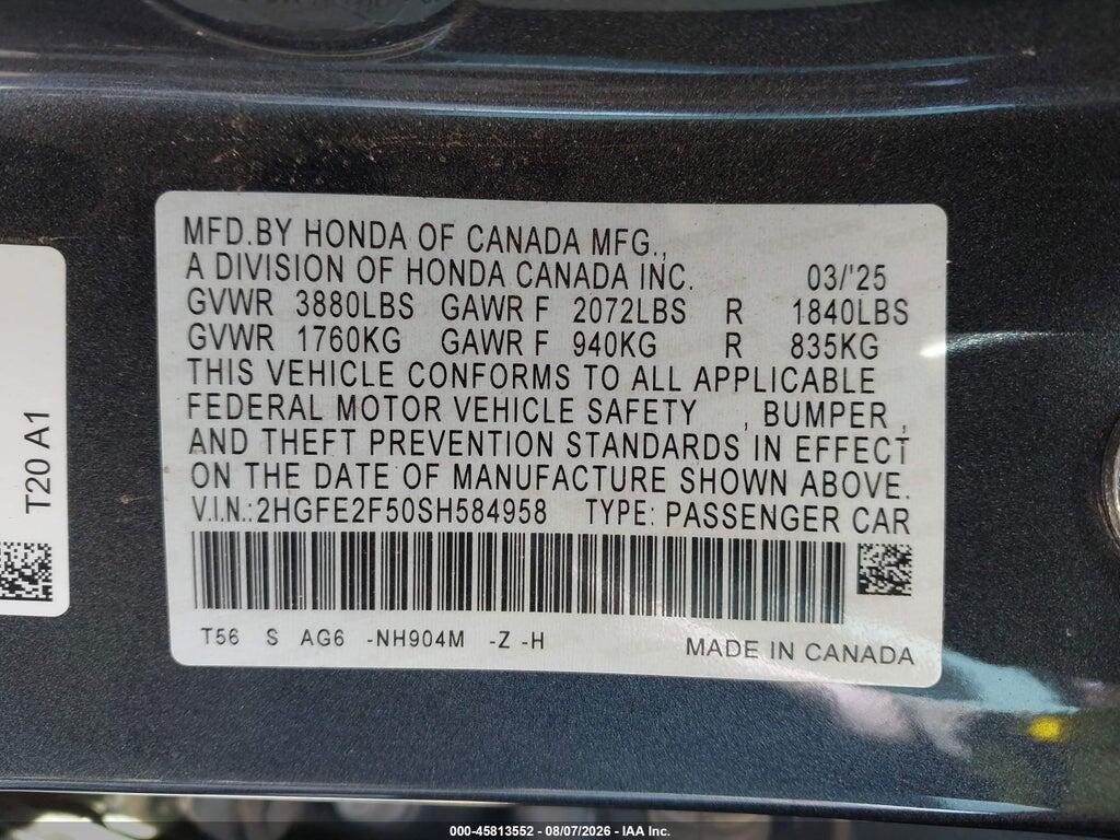 2HGFE2F50SH584958 2025 HONDA CIVIC photo no. 9