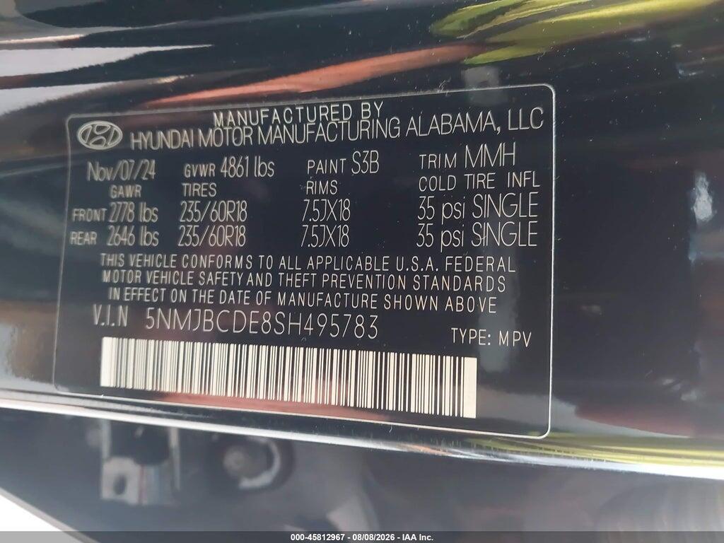 5NMJBCDE8SH495783 2025 HYUNDAI TUCSON photo no. 9