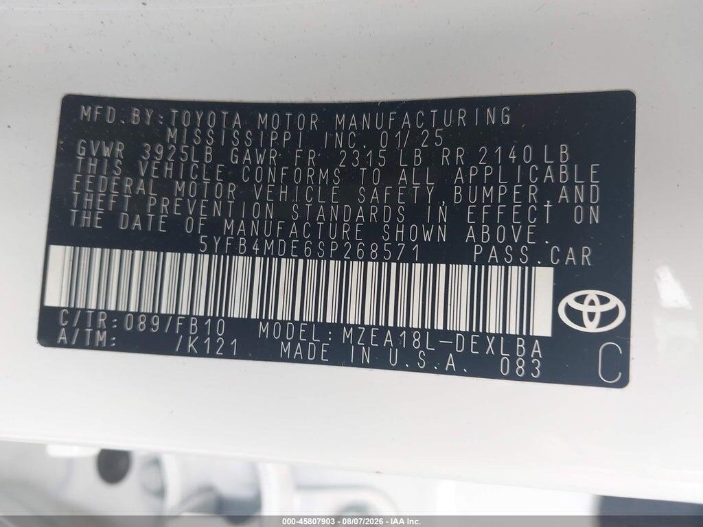 5YFB4MDE6SP268571 2025 TOYOTA COROLLA photo no. 9