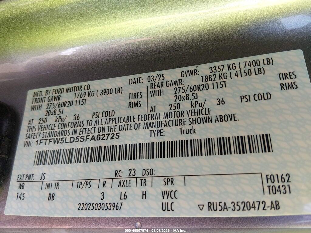 1FTFW5LD5SFA62725 2025 FORD F-150 photo no. 9