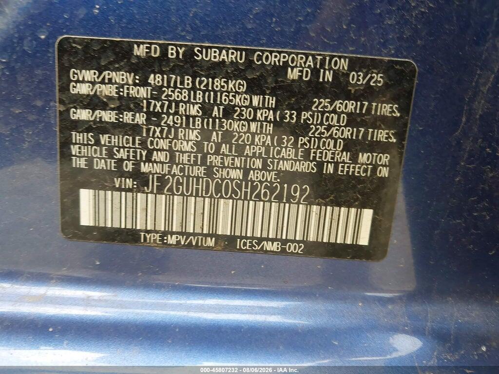 JF2GUHDC0SH262192 2025 SUBARU CROSSTREK photo no. 9