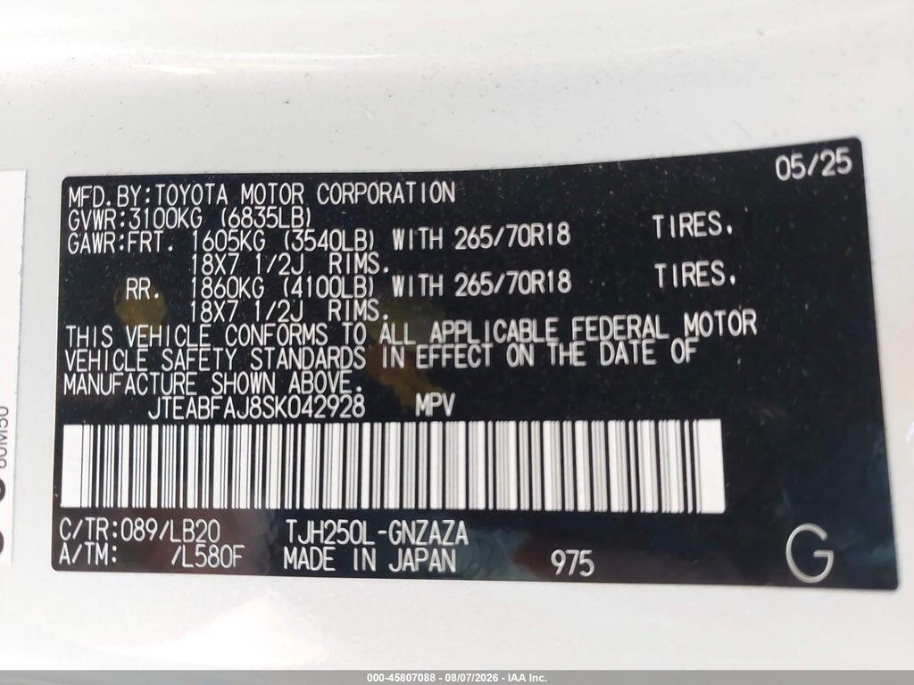 JTEABFAJ8SK042928 2025 TOYOTA LAND CRUISER photo no. 9