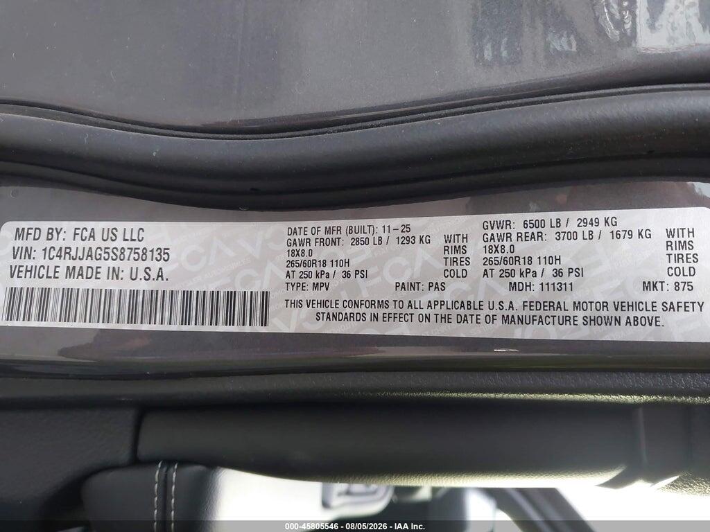 1C4RJJAG5S8758135 2025 JEEP GRAND CHEROKEE L photo no. 9