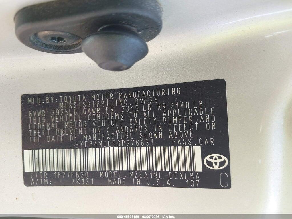 5YFB4MDE5SP276631 2025 TOYOTA COROLLA photo no. 9